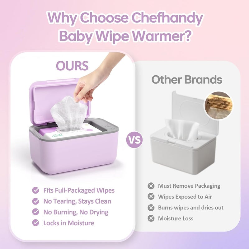 chefhandy Baby Wipe Warmer, Wipe Warmer and Baby Wet Wipes Dispenser, Diaper Wipe Warmers with 3 Heat Modes and Large Capacity for Babies Pets, New Moms (Purple) - Image 2